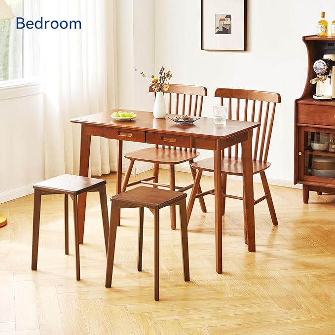 Wood Writing Desk with Drawer and Hanging Rod, Small Computer Desk Table - Image 8