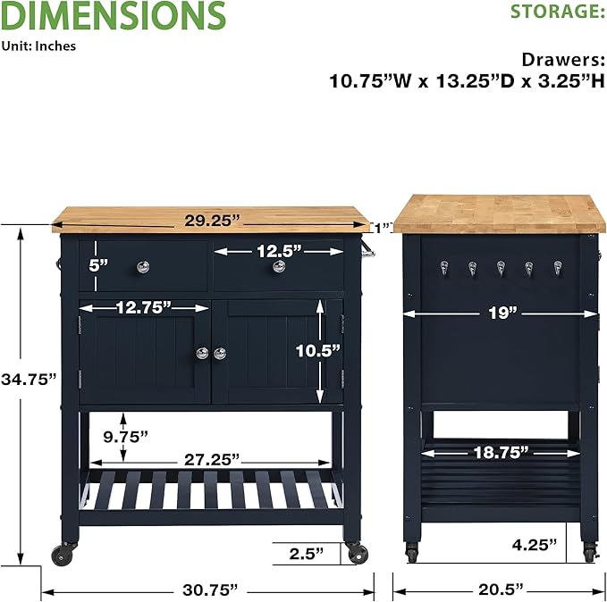 OSP Home Furnishings Stirling Farmhouse Kitchen Cart, Rolling Storage Cabinet - Image 2
