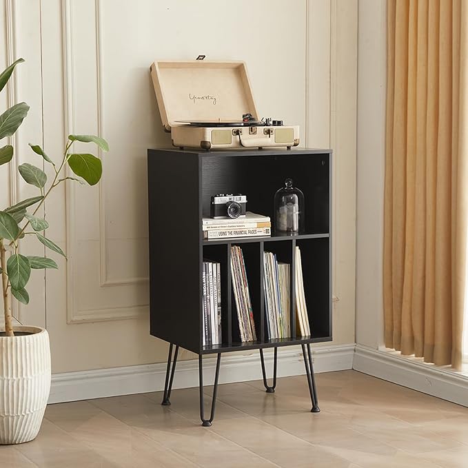 Record Player Stand with Vinyl Storage, Vinyl Record Storage Cabinet Holds Up by Leesingdo