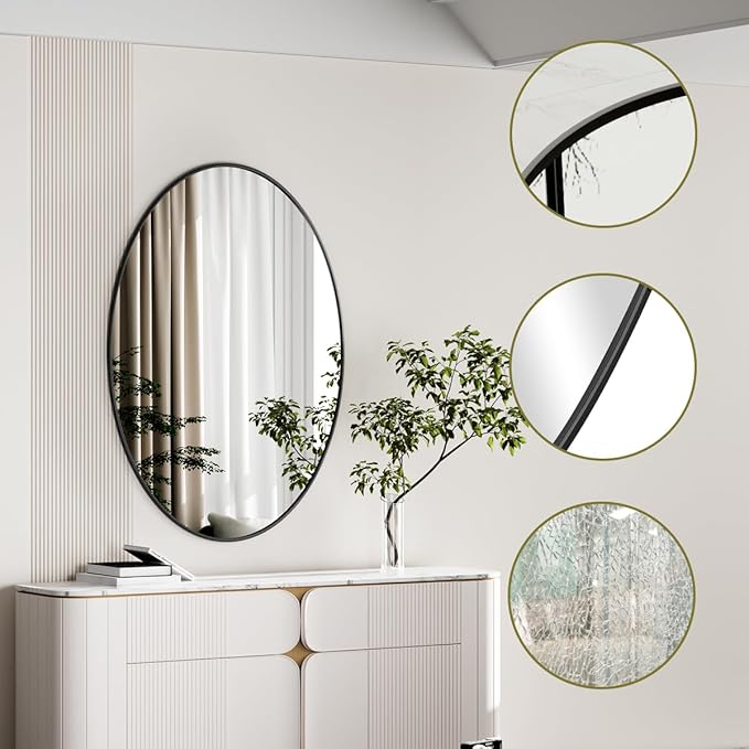 Koonmi Black Oval Bathroom Mirror, Oval Mirror - Image 4