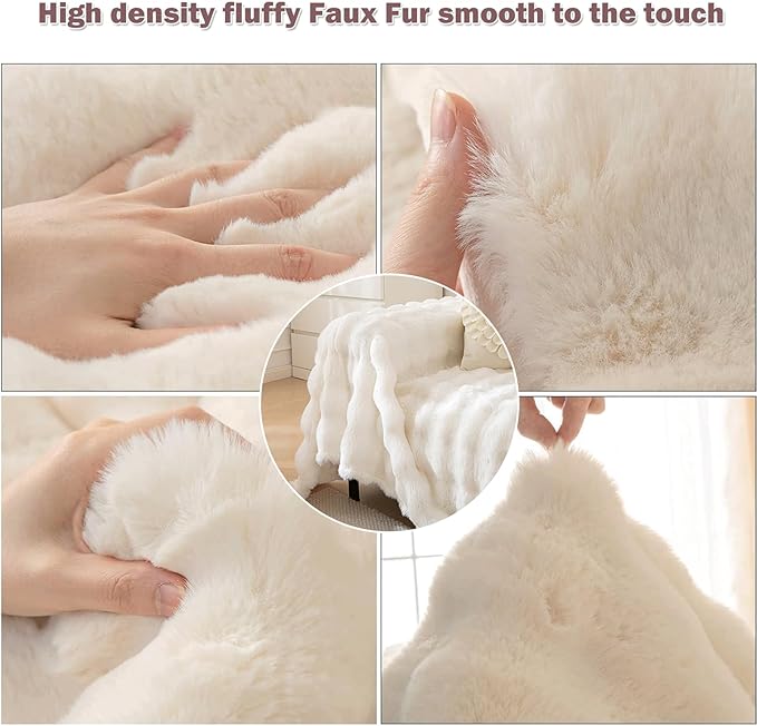 VM VOUGEMARKET Soft Warm Faux Fur Sofa Cover Thick Shaggy Fuzzy Sectional Couch - Image 5