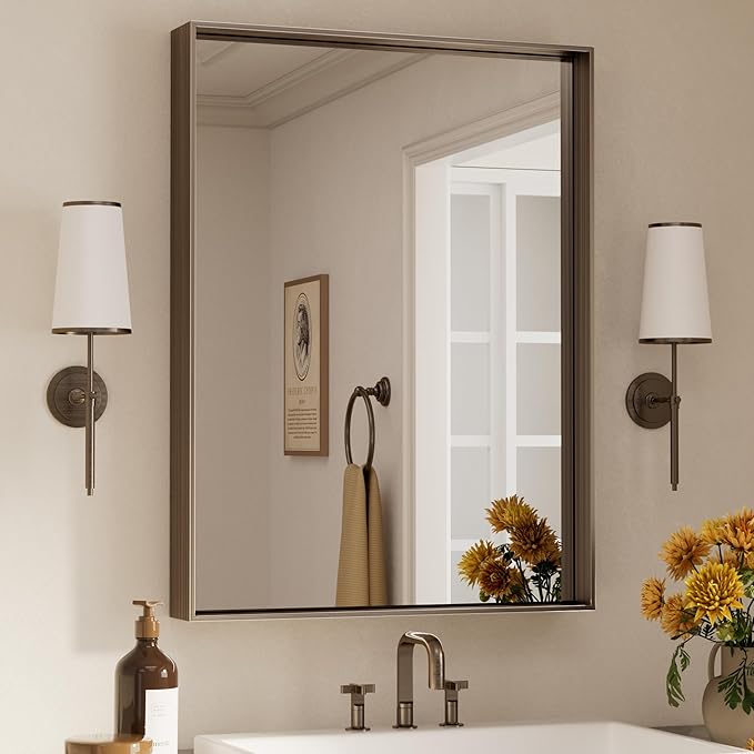 Keonjinn 24 x 32 Inch Brushed Bronze Mirror, Rectangle Bathroom Vanity Mirror by Keonjinn