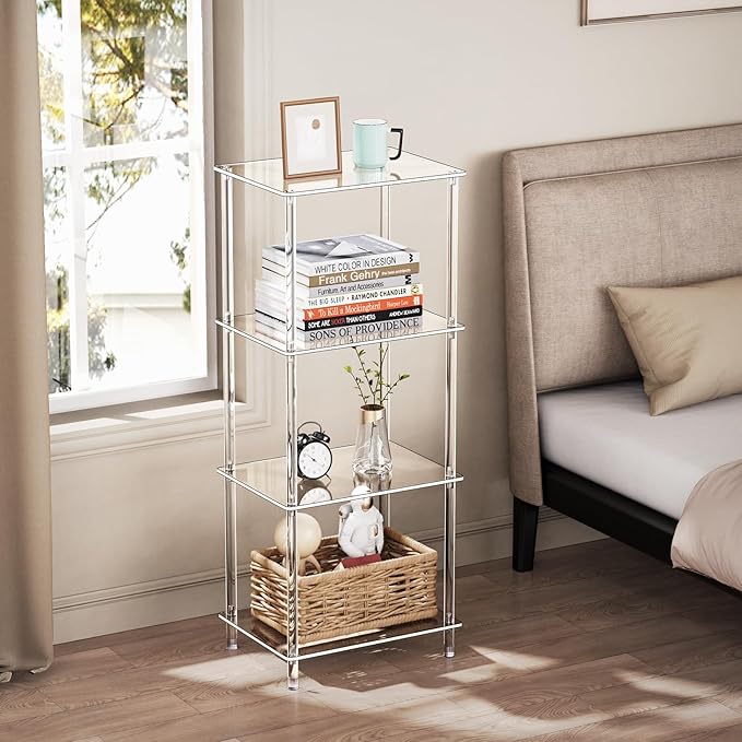 Clear Acrylic Side Table, 15.7" L x 11.8" W x 38.7" H, 4-Tier End Table - Image 6