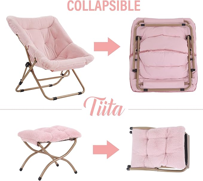 Tiita Folded Chair with Ottoman, Soft Faux Fur Oversized Folding Accent Chair - Image 5