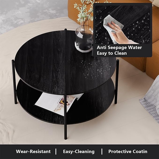 Round Coffee Table, 2-Tier 32.9" Circle Coffee Tables - Image 5
