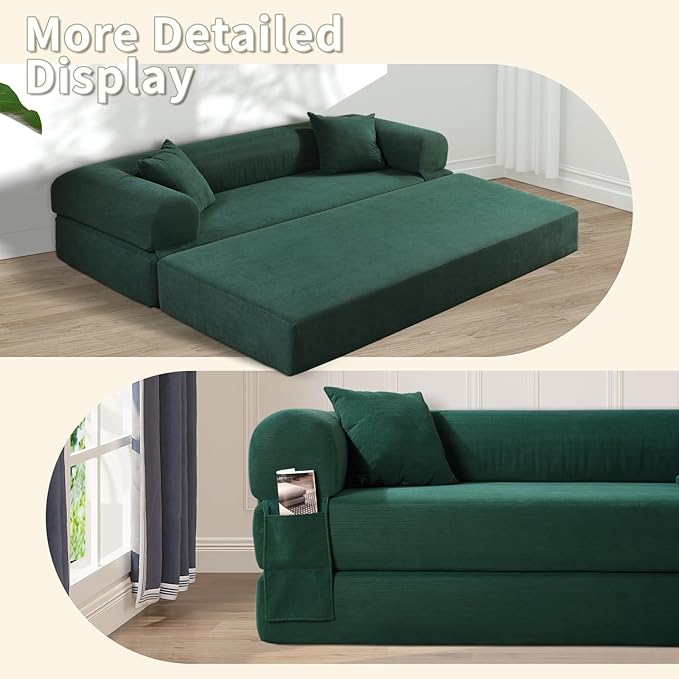 80" Convertible Sofa Bed, Corduroy Deep Seat Folding Pull Out Couch - Image 7