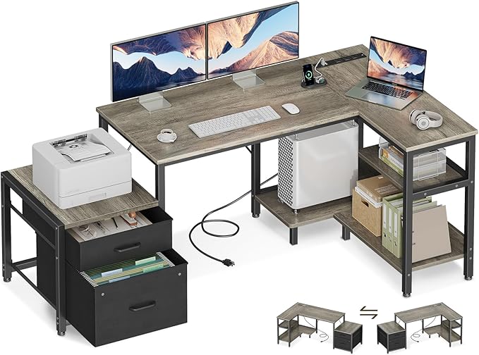 Casaottima L Shaped Desk with Drawers & File Cabinet, Computer Desk with by Casaottima