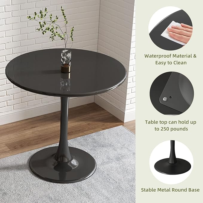 Black Round Table Modern Dining Table Tulip Round Kitchen Table Mid Century - Image 4