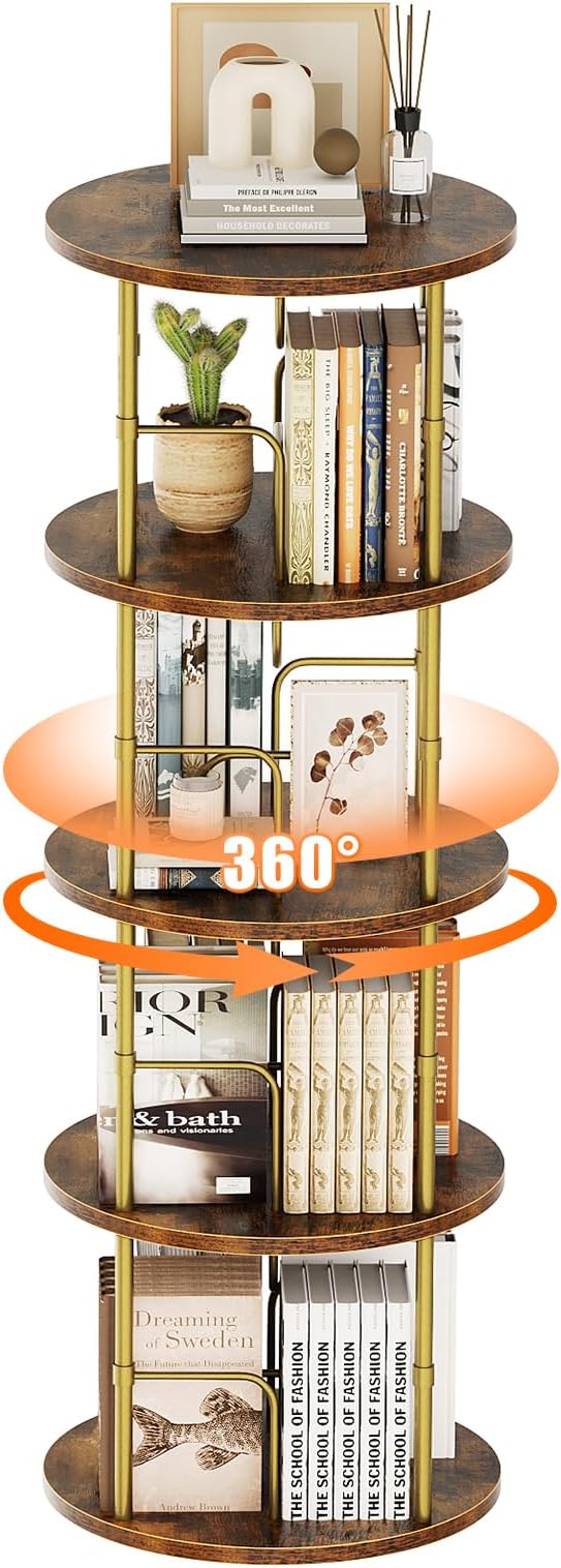 Rotating Bookshelf, 4 Tier Spinning Bookshelf Tower, 360° Display Unique Round - Image 8