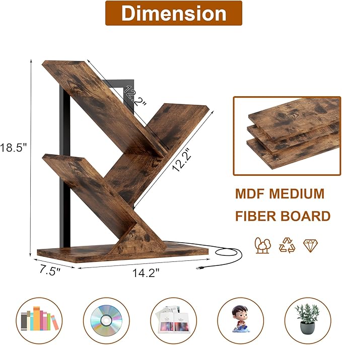 Tree Bookshelf with LED Lights, 3 Tier Floor Standing Bookcase, Classical - Image 2