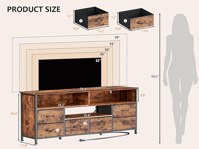 Furologee 55" LED TV Stand for Bedroom - Image 7