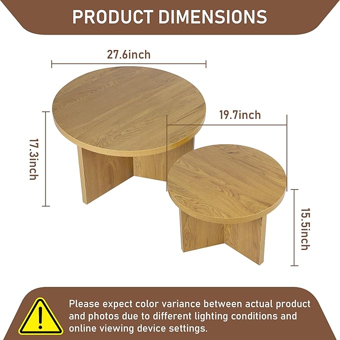 Round Nesting Coffee Tables Set of 2, Modern Stacking Table - Image 2