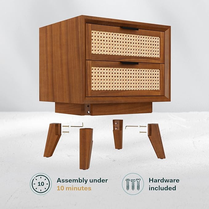 Bme Jasper Deluxe Solid Wood Rattan Nightstand Fully Assembled - Image 2