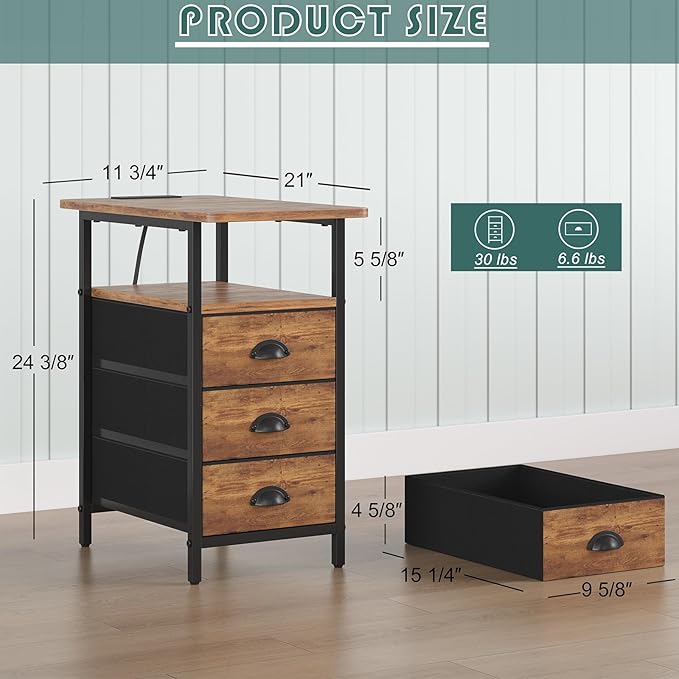 End Table with Charging Station, LED Side Tables with USB Ports and Outlets - Image 3