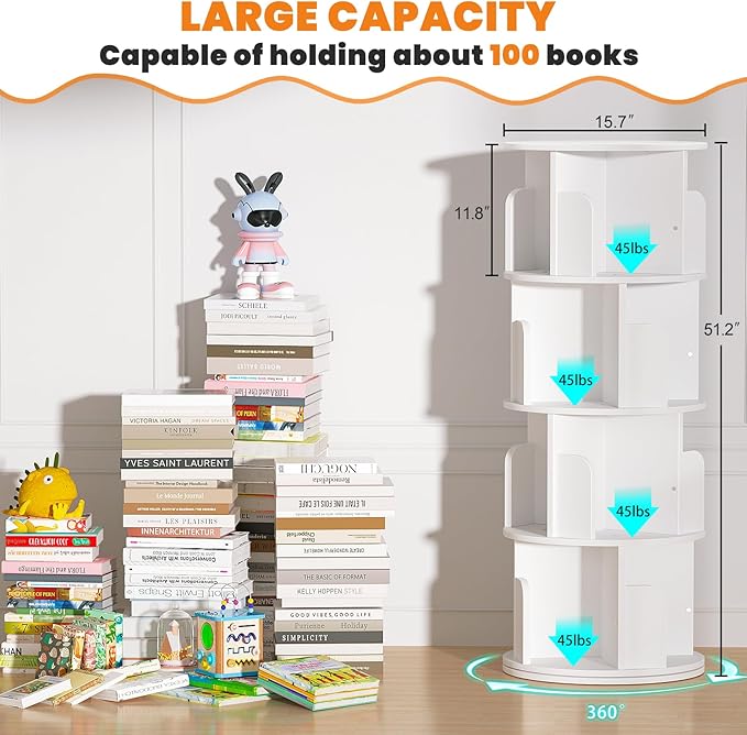 Rotating Bookshelf, Wood Corner Bookshelf, 360 Display Spinning Bookcase - Image 2