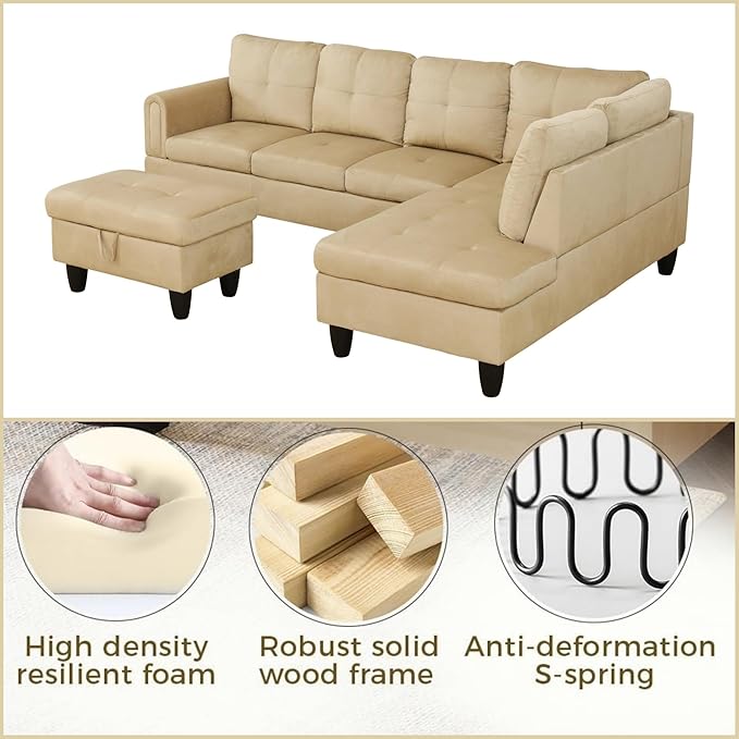 Sectional Couch with Otttoman, Modern Modular Couches with Cup Holders - Image 4