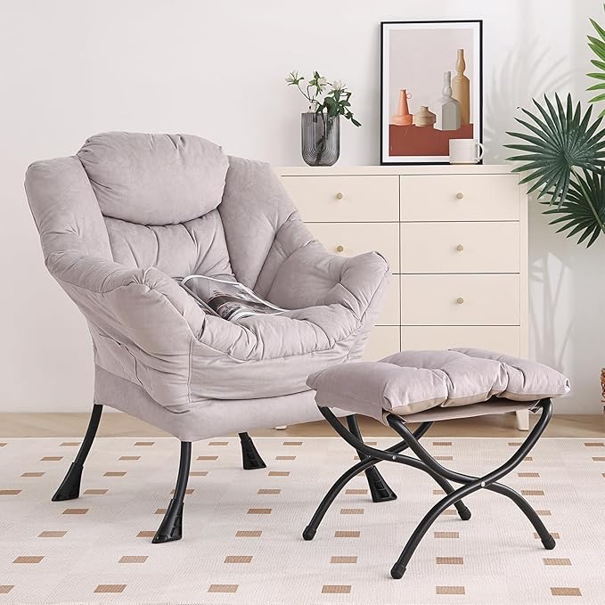 Lazy Chair with Ottoman, Modern Chair with Folding Footrest, Lounge Accent Chair by Furlide