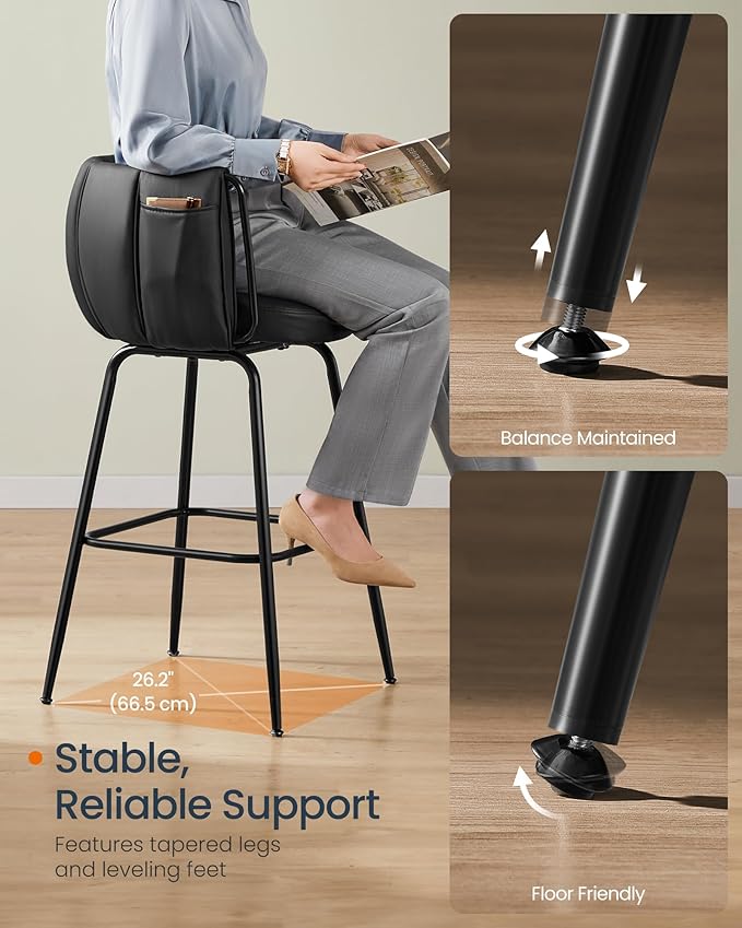 SONGMICS HOME 360° Swivel Bar Stools Set of 2, Barstools - Image 6