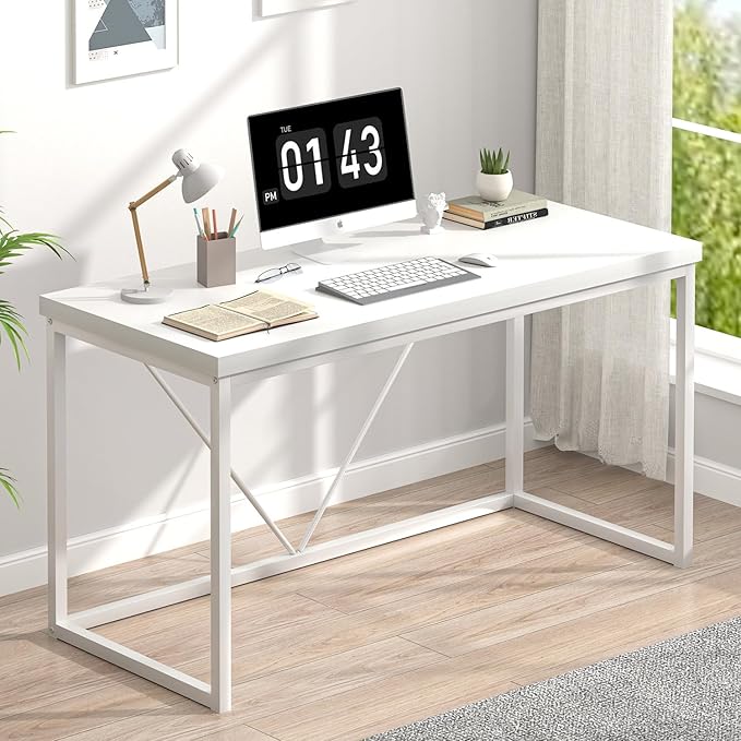 EXCEFUR White Computer Desk, Modern Home Office Desk, Small Wood Study Writing by EXCEFUR