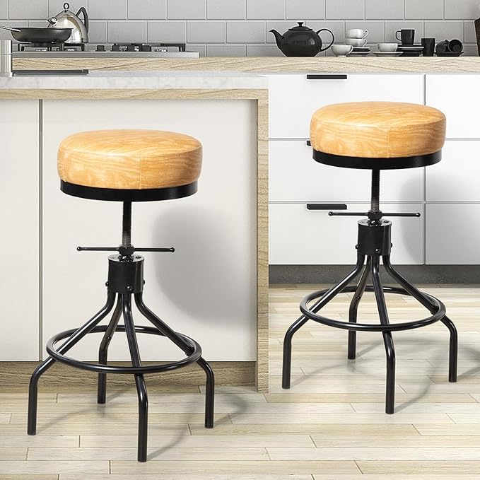 Swivel Bar Stools Adjustable Swivel Barstools Modern PU Leather 28inch Round - Image 2