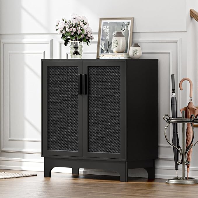 Black Rattan Cabinet, Natural Rattan Storage Cabinet - Image 2