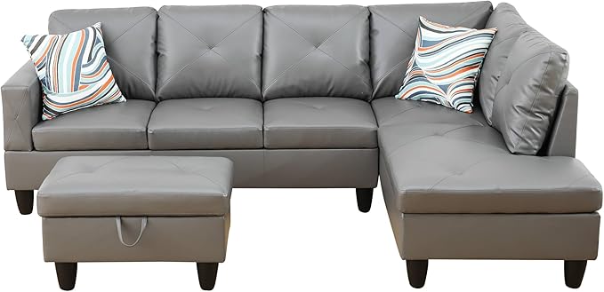 L Shaped Sectional Couch with Otttoman, Apartments, Dark Grey - Image 5