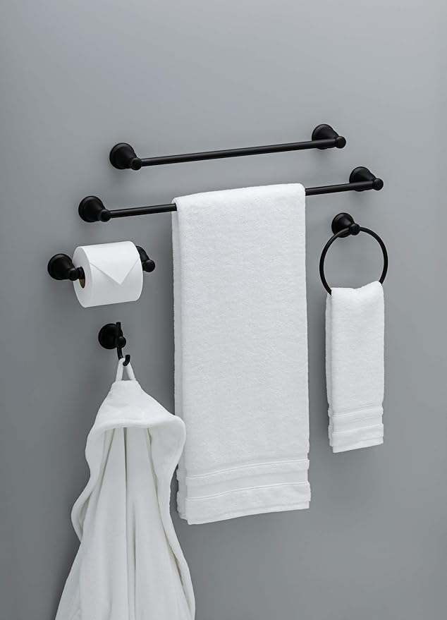 Franklin Brass Kinla 5-Piece Bathroom Set Matte Black 18" and 24" Towel Bar - Image 26