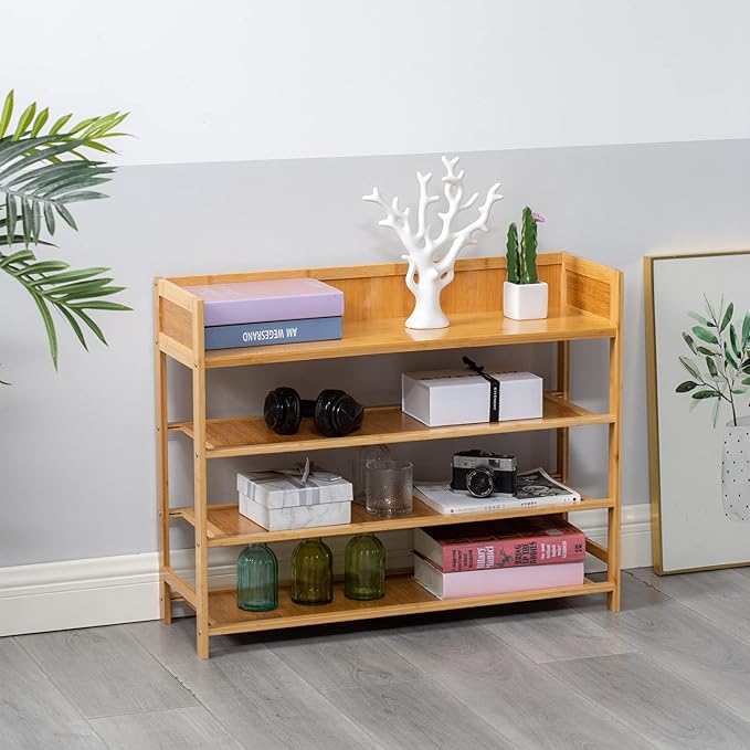 Bamboo Shoe Rack Organizer, 4 Tier Shoe Shelf Storage Organizer, - Image 6