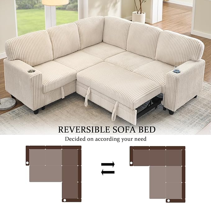 Ball & Cast Modular Sectional Sleeper Sofa Bed, L-Shaped Couch W/Pull Out Bed - Image 9