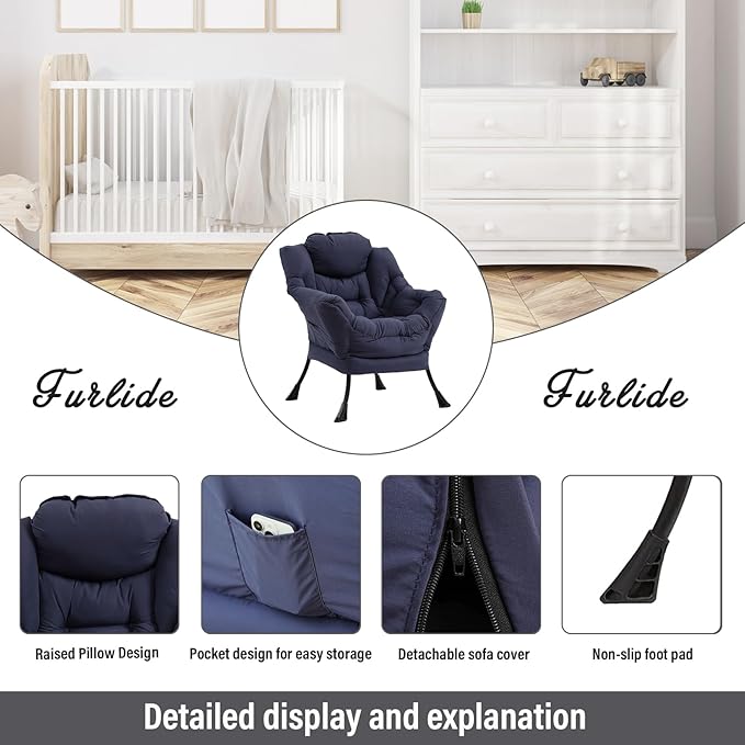 Lazy Chair with Ottoman, Modern Chair with Folding Footrest, Lounge Accent Chair - Image 4