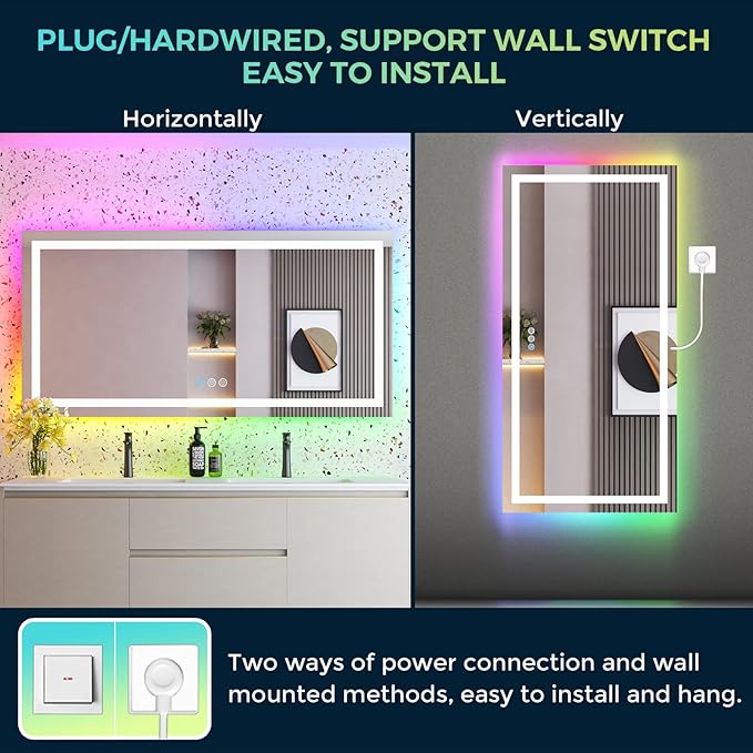 72x36 Inch RGB LED Bathroom Mirror Front Light and RGB Backlit Lighted Vanity - Image 7