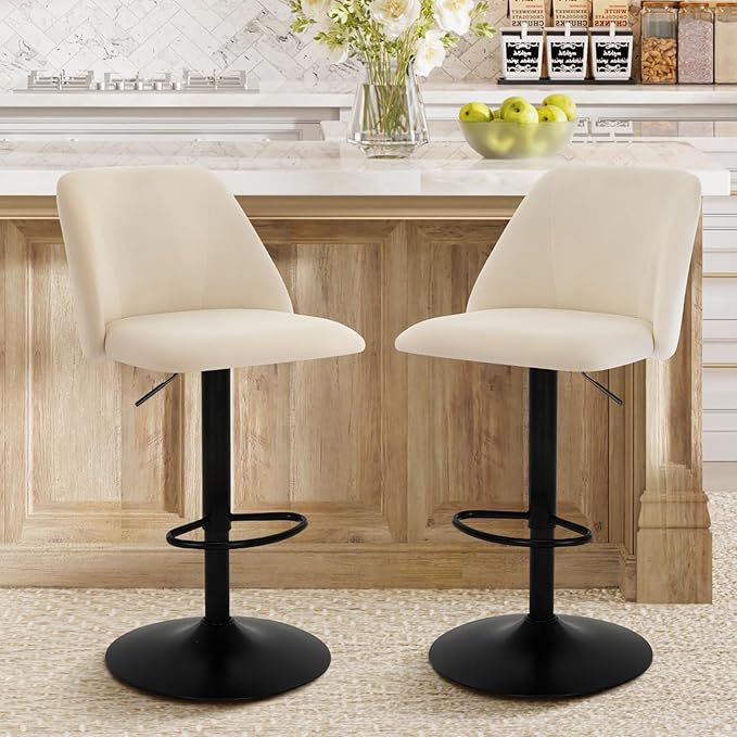 COLAMY Bar Stools Set of 2, Modern Swivel Bar Chairs, Adjustable Upholstered by COLAMYINC
