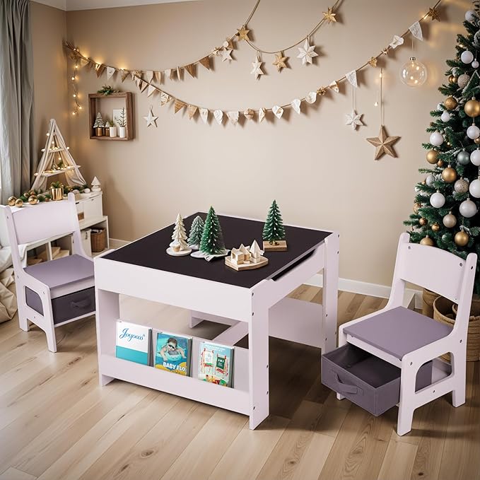 Joyooss Kids Table and Chair Set, 4 in 1 Wooden Kids Table and Chairs Ages 3-7 by Joyooss