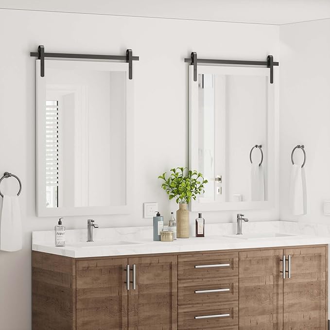 Farmhouse Bathroom Mirror, Barn Door Style Decor Living Room Entryway Bedroom - Image 7