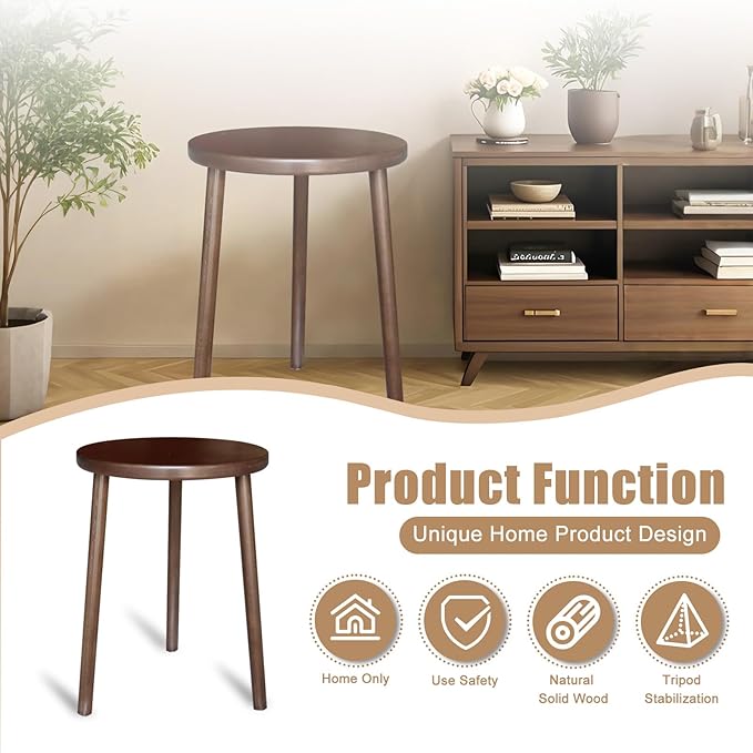 Walnut Side Table, Round End Table, Solid Rubberwood Small Accent Table - Image 3