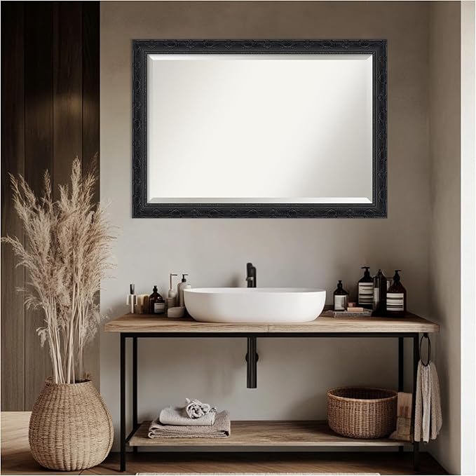 Amanti Art Bathroom Mirror for Over Sink, 29x41 Filigree Gloss Black Rectangle - Image 4