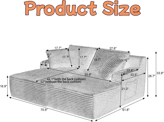 Oversized Sectional Double Chaise Lounge, Compressed Boneless Lounge Chaise - Image 2