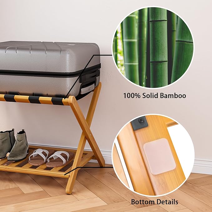 Pack of 2 Fully Assembled Bamboo Luggage Racks - Image 2