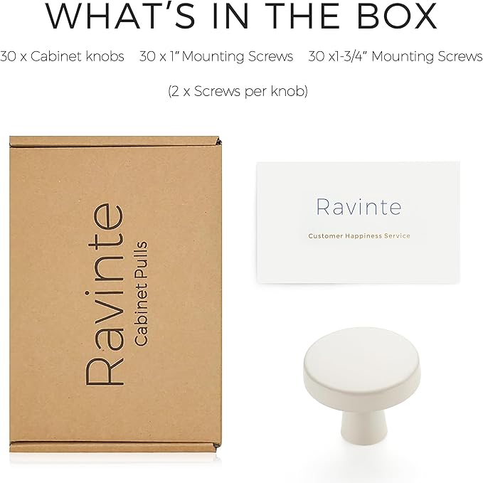 Ravinte 30 Pack Drawer Pulls 1-1/4 Inch Kitchen Cabinet Knobs White Solid Round - Image 7