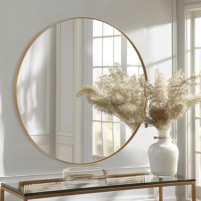 ANDY STAR Gold Round Mirror, 24’’ Brushed Gold Circle Bathroom Mirrors in - Image 3