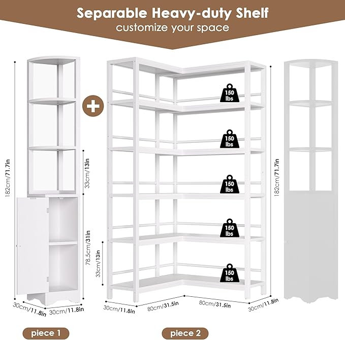 Keyluv 72" Tall Corner Bookshelf - Image 2