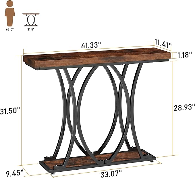 JUSTOGO 41.3" Industrial Entryway Table, Narrow Wood Sofa Console Table - Image 2