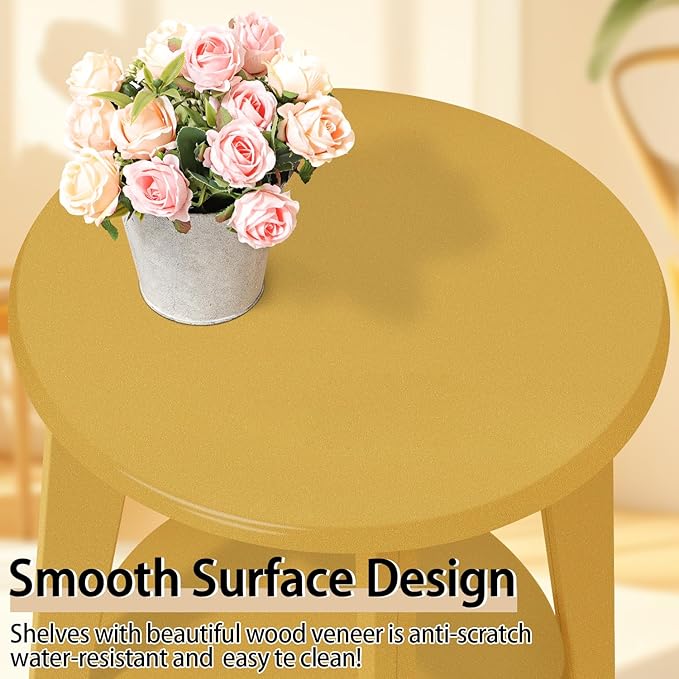 Round Side Table Gold Wooden End Table - Image 6