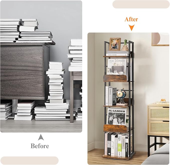 Bikoney Rotating Bookshelf, 360 Display Spinning Bookshelf Tower, 5-Tier Narrow - Image 7