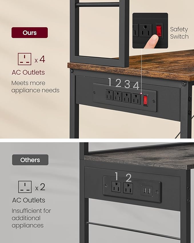 VASAGLE Bakers Rack with Power Outlet, 31.5 Inches Coffee Bar - Image 5
