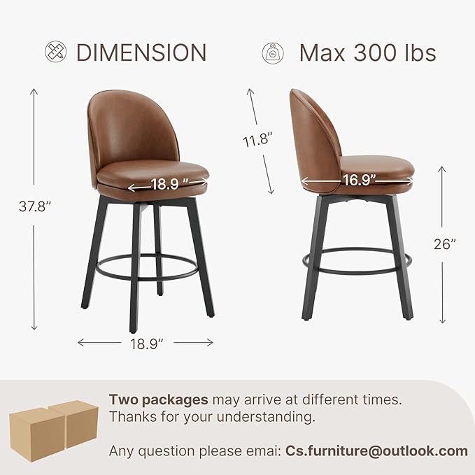 Counter Height Barstools 26 inch Upholstered Swivel Bar Stools - Image 3