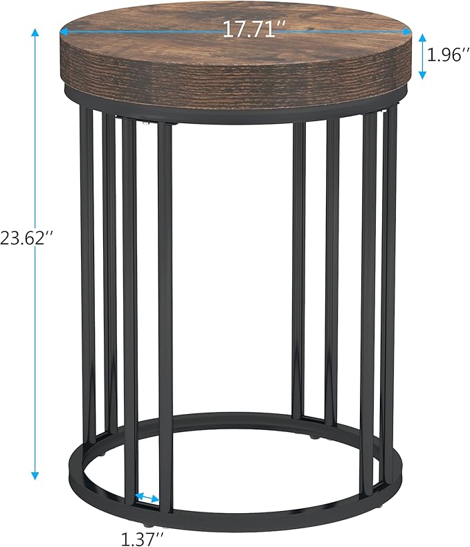 LITTLE TREE Round End Table, Industrial Side Table Small Accent Table, Metal - Image 3