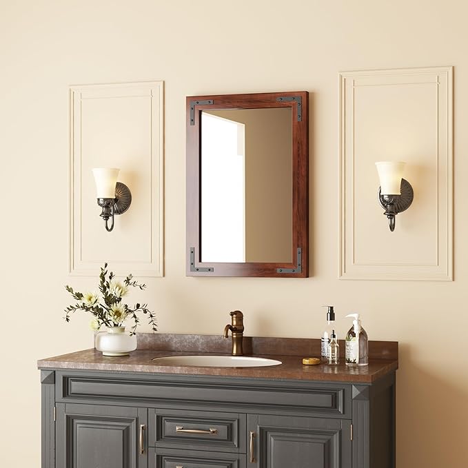 VocalStar Rustic Wood Framed Mirror 18 x 26 Inch, Natural Dark Brown Wooden - Image 2