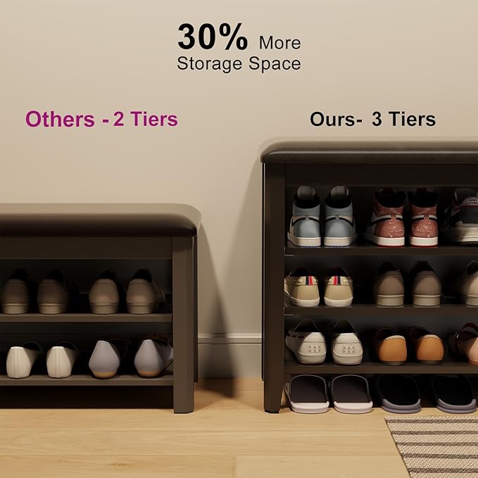 Shoe Bench with Leather Cushion, 3 Tiers Shoe Storage Bench Height Adjustable - Image 6