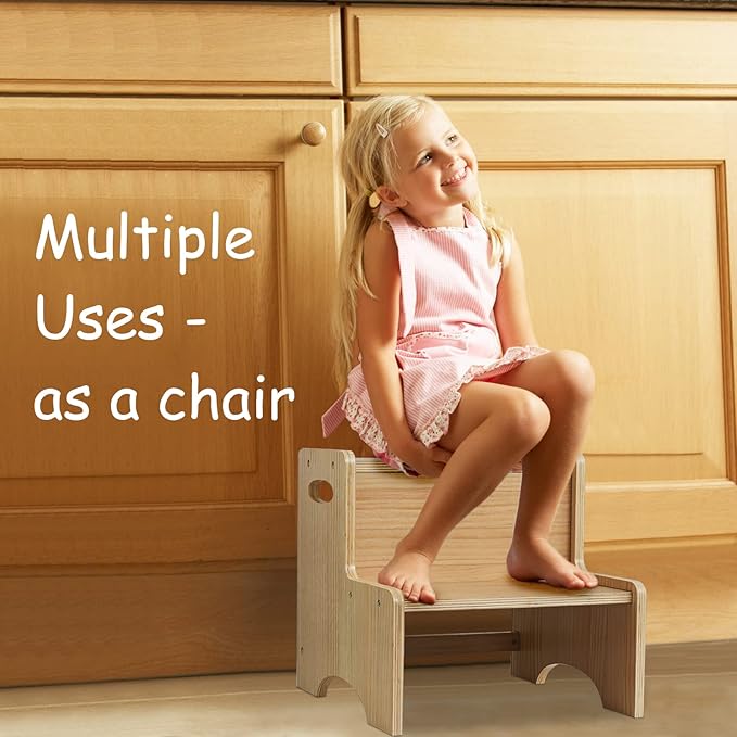 WOOD CITY Toddler Step Stool for Kids, Wooden Two Step Children's Stool - Image 4